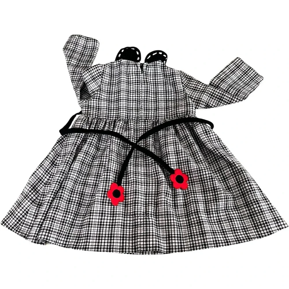 Florence Eiseman 12M Black White Plaid Peter Pan Collar Red Floral Holiday Dress